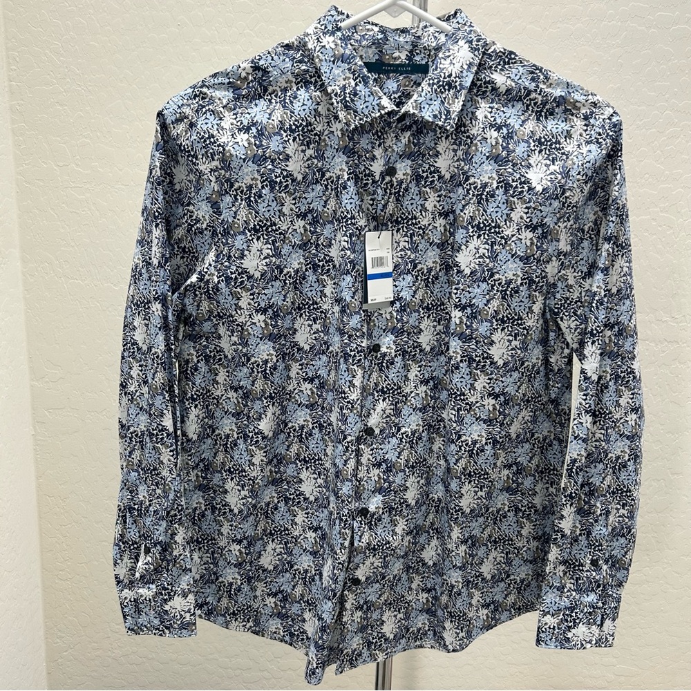 PERRY ELLIS Long Sleeve Shirt Men’s Size X-Large Celestial Blue Floral new